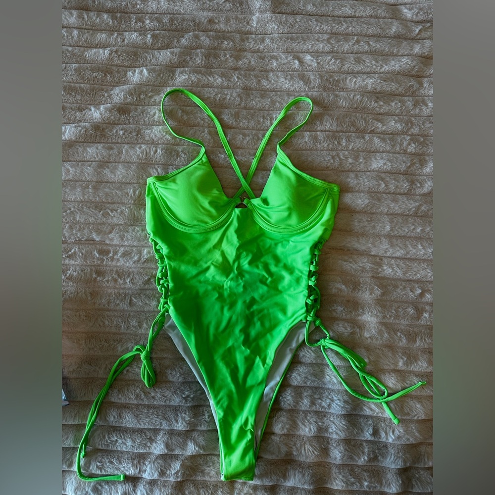 SHEIN New Neon Green One-Piece Swimsuit Side Laces